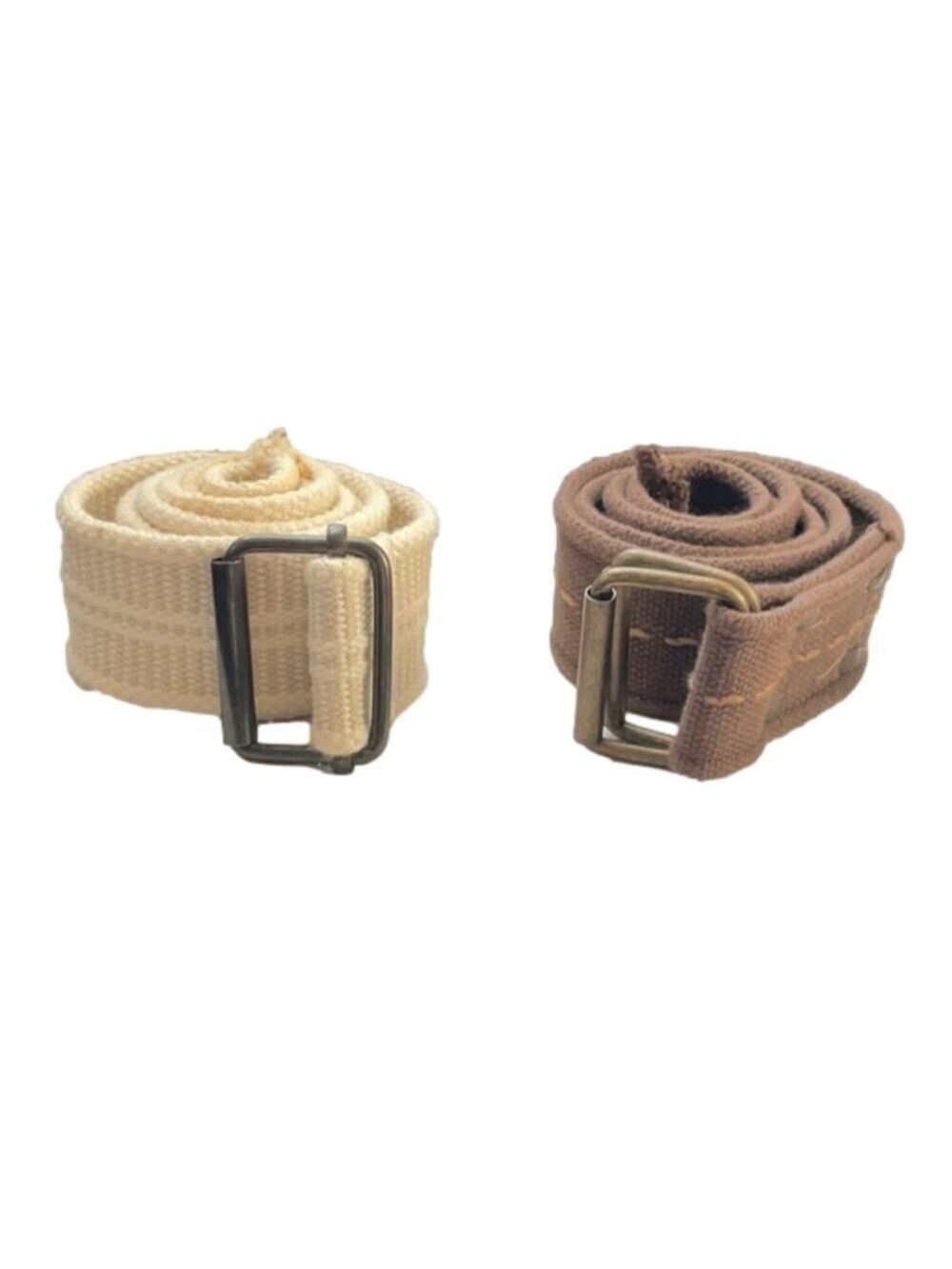 Mens Canvas Belt Cream Brown Size 28